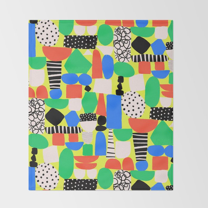 Geometric Collage Matisse Style Green Red Blue Red Pattern Throw Blanket Gallery Image 2