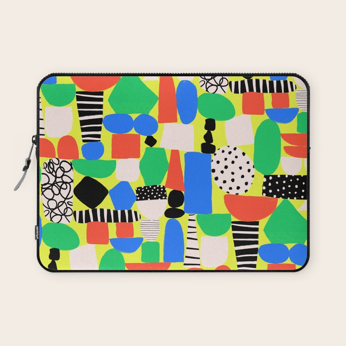 Geometric Collage Matisse Style Green Red Blue Red Pattern Laptop Sleeve Gallery Image 1