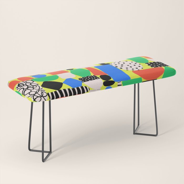 Geometric Collage Matisse Style Green Red Blue Red Pattern Bench Gallery Image 1