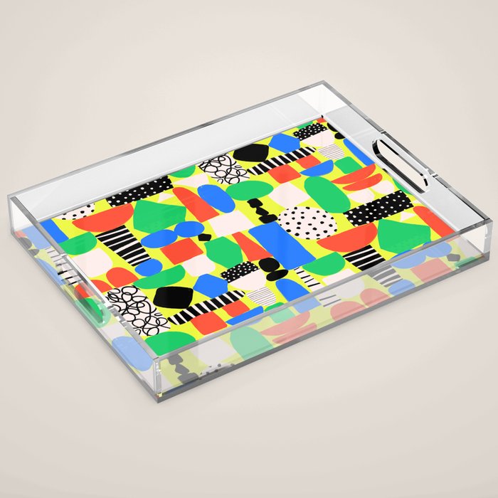 Geometric Collage Matisse Style Green Red Blue Red Pattern Acrylic Tray Gallery Image 1