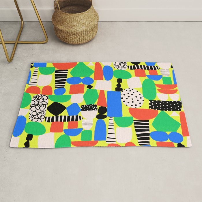 Geometric Collage Matisse Style Green Red Blue Red Pattern Rug Gallery Image 1