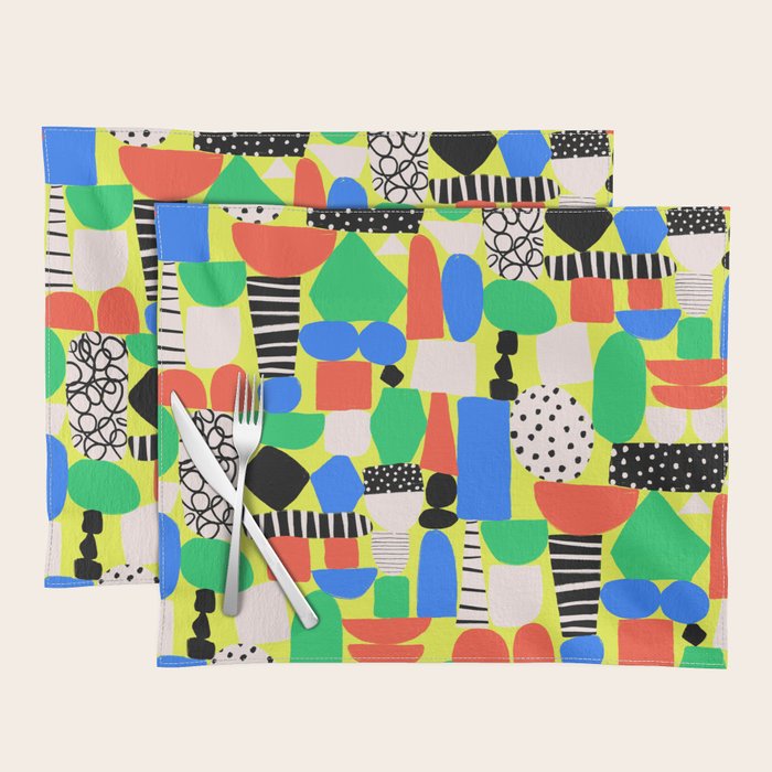 Geometric Collage Matisse Style Green Red Blue Red Pattern Placemat Gallery Image 1