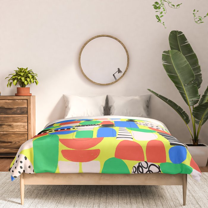 Geometric Collage Matisse Style Green Red Blue Red Pattern Comforter Gallery Image 3