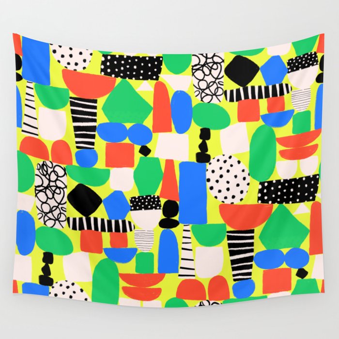 Geometric Collage Matisse Style Green Red Blue Red Pattern Wall Tapestry Gallery Image 4
