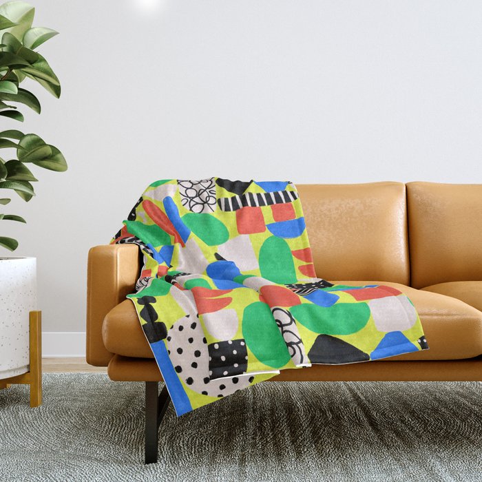 Geometric Collage Matisse Style Green Red Blue Red Pattern Throw Blanket Gallery Image 1