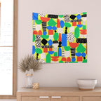 Geometric Collage Matisse Style Green Red Blue Red Pattern Wall Tapestry Gallery Image 2