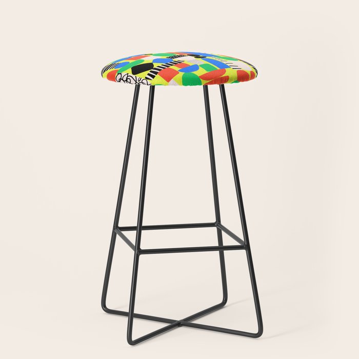 Geometric Collage Matisse Style Green Red Blue Red Pattern Stool Gallery Image 1