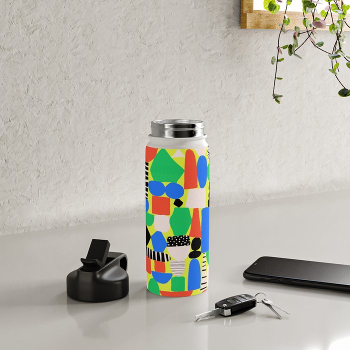 Geometric Collage Matisse Style Green Red Blue Red Pattern Water Bottle Gallery Image 4