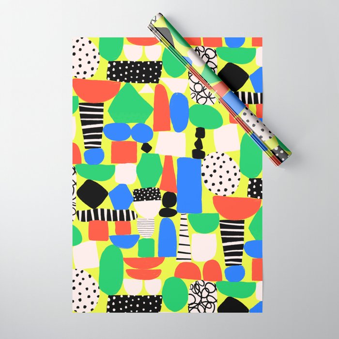 Geometric Collage Matisse Style Green Red Blue Red Pattern Wrapping Paper Gallery Image 1