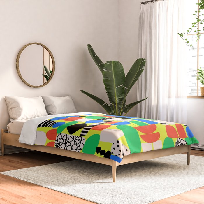 Geometric Collage Matisse Style Green Red Blue Red Pattern Comforter Gallery Image 2