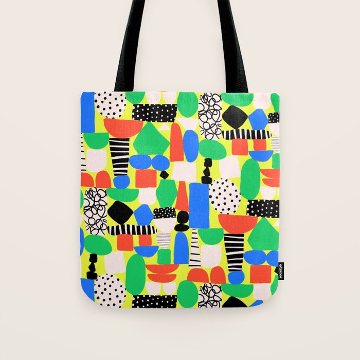Geometric Collage Matisse Style Green Red Blue Red Pattern Tote Bag Gallery Image 1