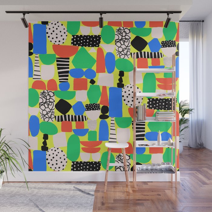 Geometric Collage Matisse Style Green Red Blue Red Pattern Wall Mural Gallery Image 1