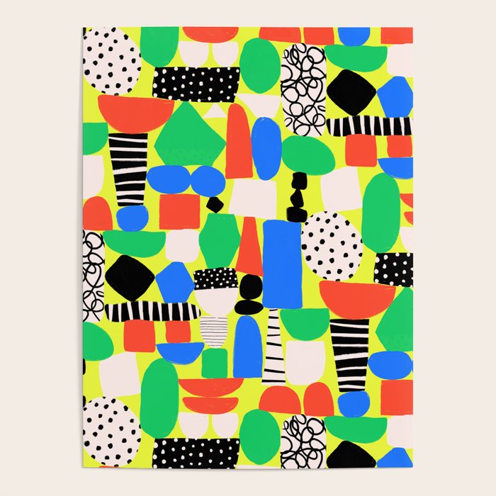 Geometric Collage Matisse Style Green Red Blue Red Pattern Poster Gallery Image 1
