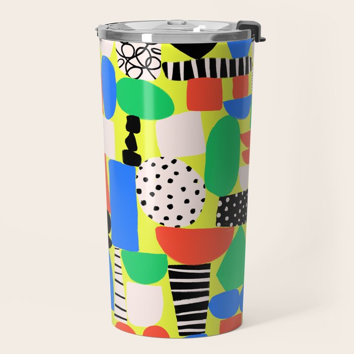Geometric Collage Matisse Style Green Red Blue Red Pattern Travel Mug Gallery Image 2