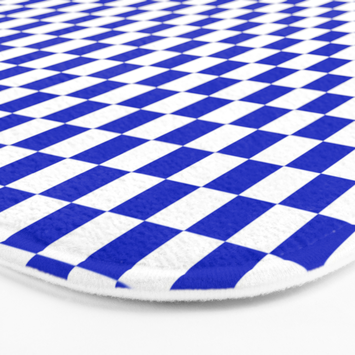 Small Cobalt Blue and White Checkerboard Pattern Bath Mat Gallery Image 3