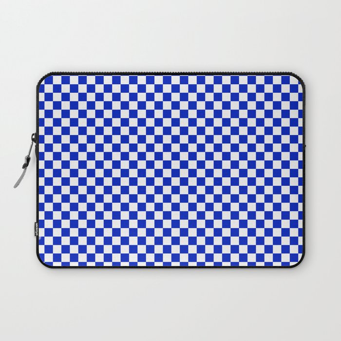 Small Cobalt Blue and White Checkerboard Pattern Laptop Sleeve Gallery Image 1