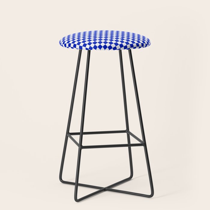 Small Cobalt Blue and White Checkerboard Pattern Stool Gallery Image 1