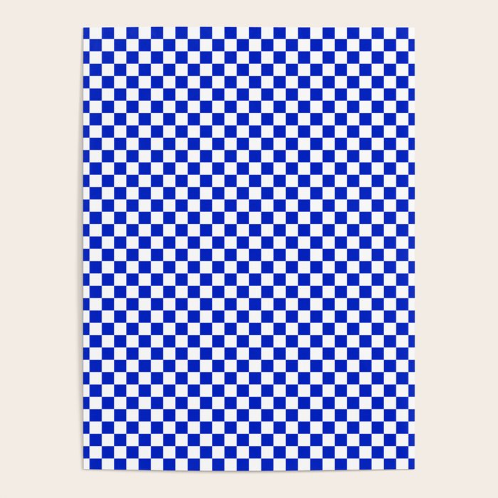 Small Cobalt Blue and White Checkerboard Pattern Poster Gallery Image 4