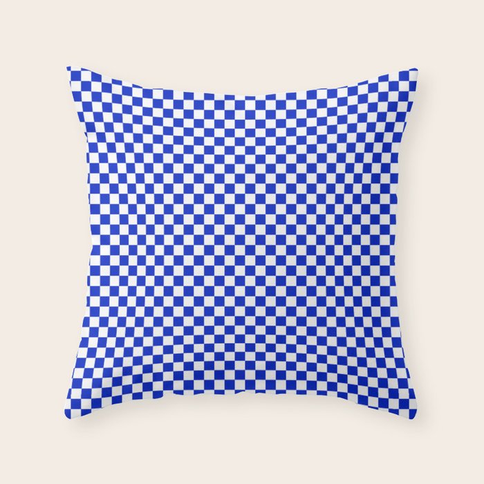 Small Cobalt Blue and White Checkerboard Pattern Throw Pillow Gallery Image 6