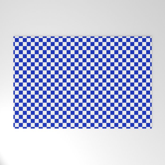 Small Cobalt Blue and White Checkerboard Pattern Welcome Mat Gallery Image 1