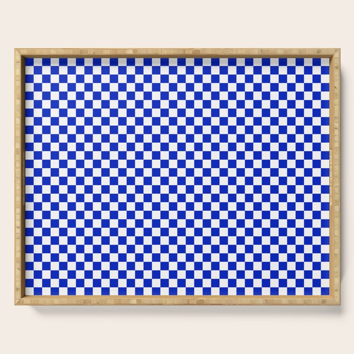 Small Cobalt Blue and White Checkerboard Pattern Serving Tray Gallery Image 1