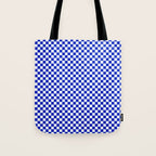 Small Cobalt Blue and White Checkerboard Pattern Tote Bag Gallery Image 1