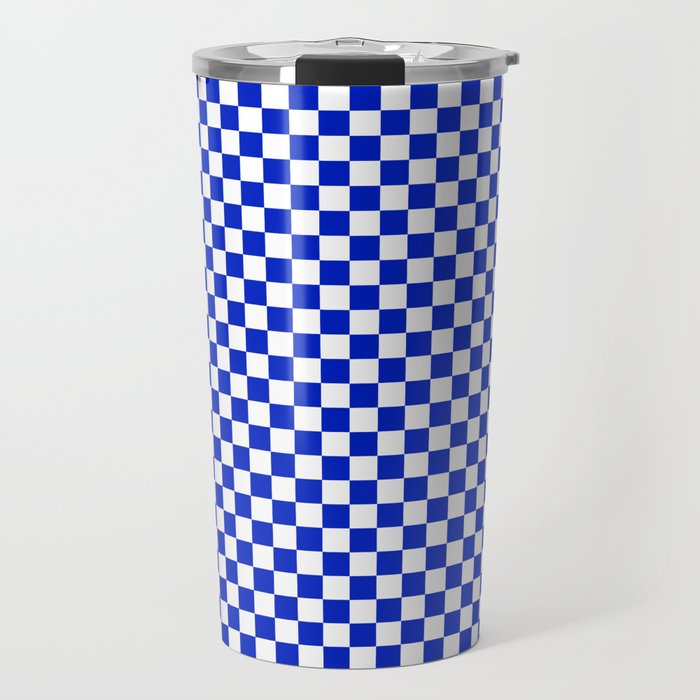 Small Cobalt Blue and White Checkerboard Pattern Travel Mug Gallery Image 1