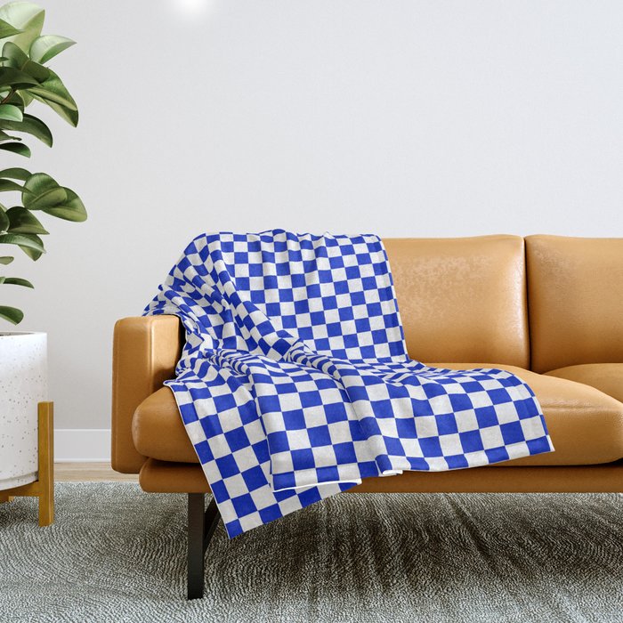 Small Cobalt Blue and White Checkerboard Pattern Throw Blanket Gallery Image 1