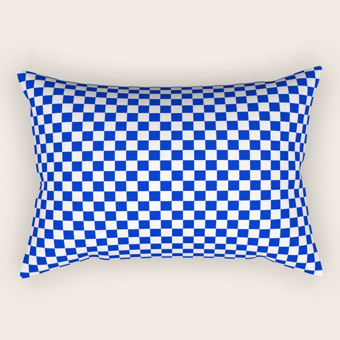 Small Cobalt Blue and White Checkerboard Pattern Rectangular Pillow Gallery Image 2