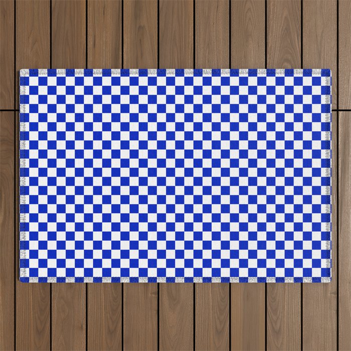 Small Cobalt Blue and White Checkerboard Pattern Outdoor Rug Gallery Image 1