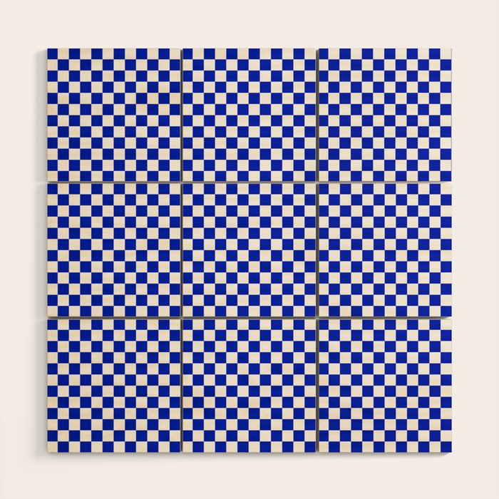 Small Cobalt Blue and White Checkerboard Pattern Wood Wall Art Gallery Image 1
