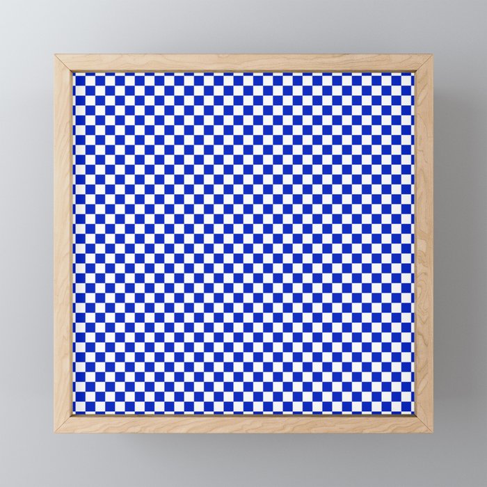 Small Cobalt Blue and White Checkerboard Pattern Mini Art Print Gallery Image 1