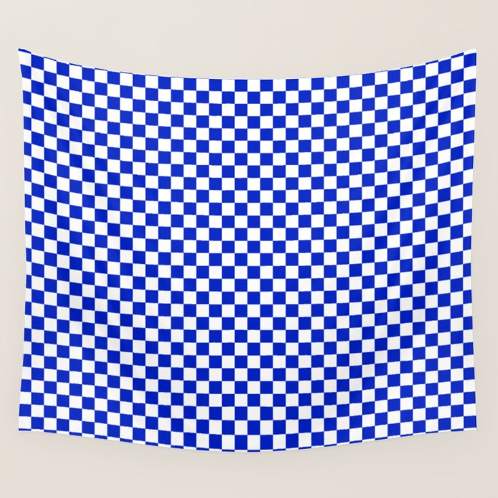 Small Cobalt Blue and White Checkerboard Pattern Wall Tapestry Gallery Image 4