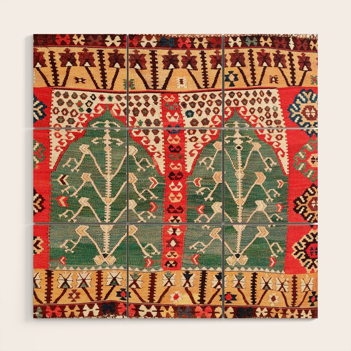 Saf Gümüshane Northeast Anatolian Kilim Print Wood Wall Art Gallery Image 1