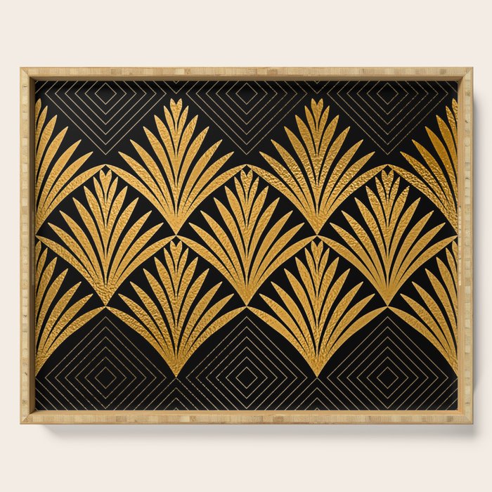 Art Deco Luxurious Gold and Ebony Black Elegant Design Serving Tray Gallery Image 1