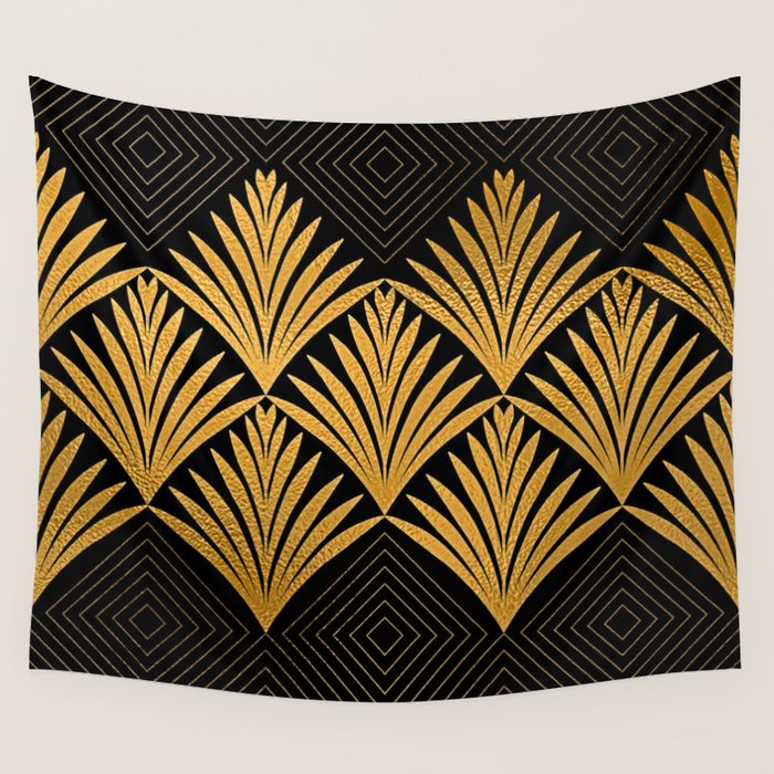 Art Deco Luxurious Gold and Ebony Black Elegant Design Wall Tapestry Gallery Image 4