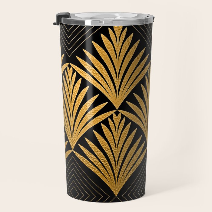 Art Deco Luxurious Gold and Ebony Black Elegant Design Travel Mug Gallery Image 3