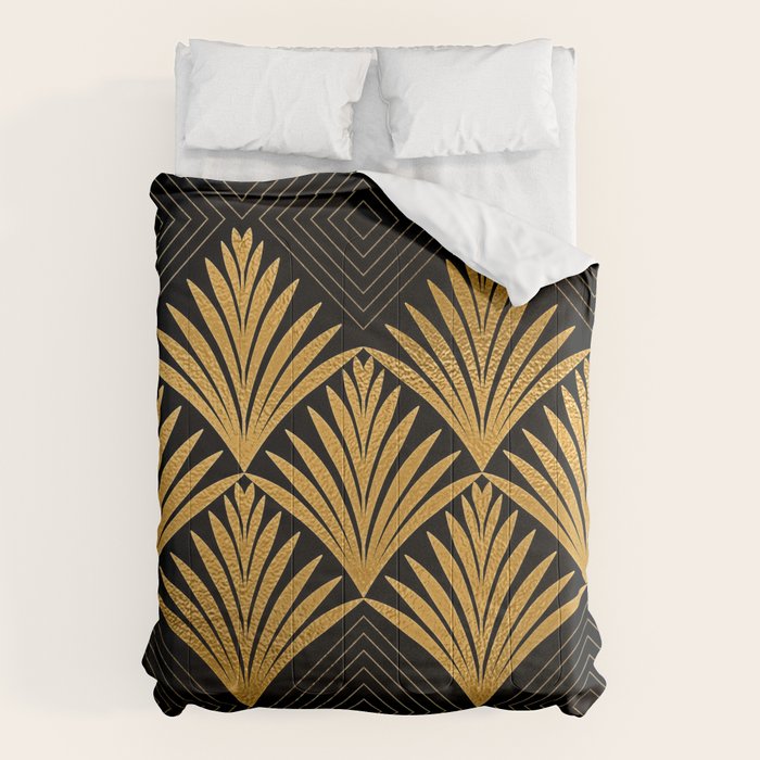 Art Deco Luxurious Gold and Ebony Black Elegant Design Comforter Gallery Image 6