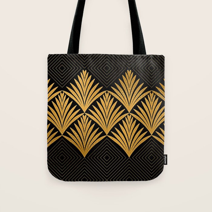 Art Deco Luxurious Gold and Ebony Black Elegant Design Tote Bag Gallery Image 1