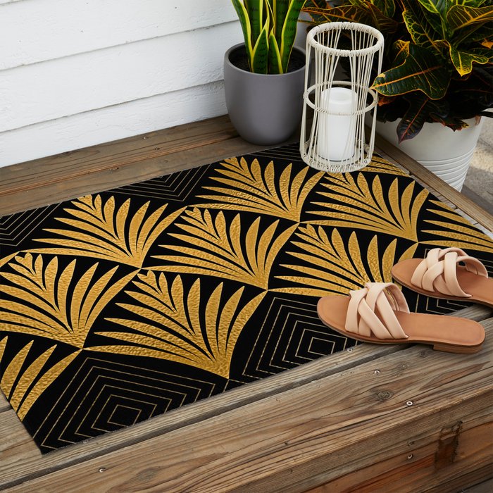 Art Deco Luxurious Gold and Ebony Black Elegant Design Outdoor Rug Gallery Image 2