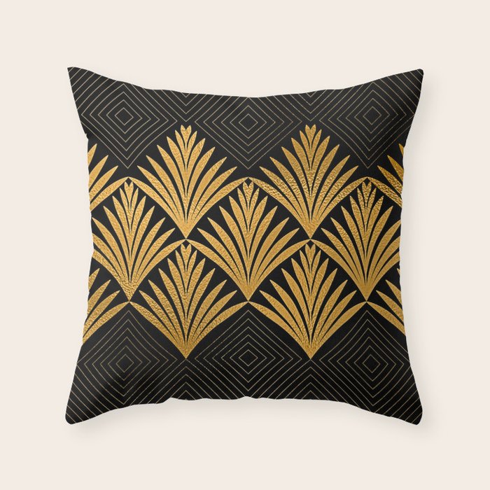 Art Deco Luxurious Gold and Ebony Black Elegant Design Throw Pillow Gallery Image 6