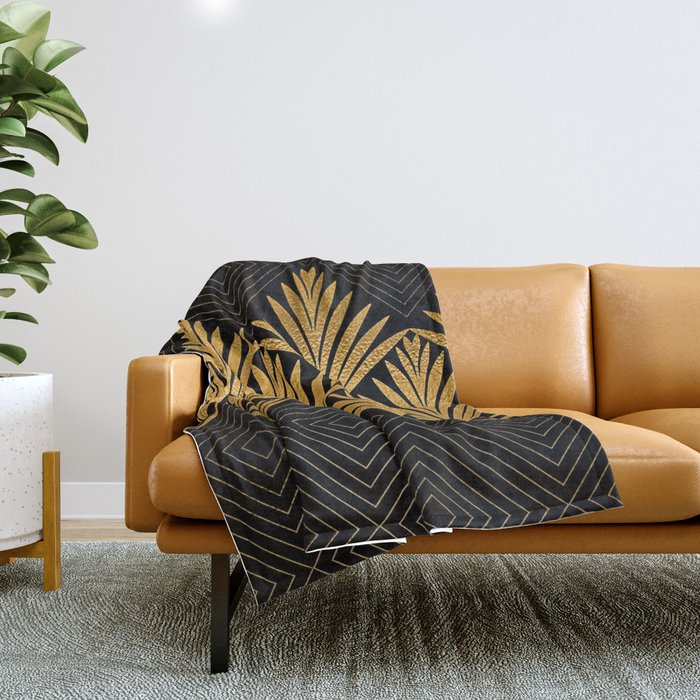Art Deco Luxurious Gold and Ebony Black Elegant Design Throw Blanket Gallery Image 1