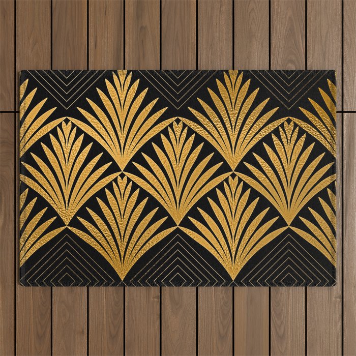 Art Deco Luxurious Gold and Ebony Black Elegant Design Outdoor Rug Gallery Image 1
