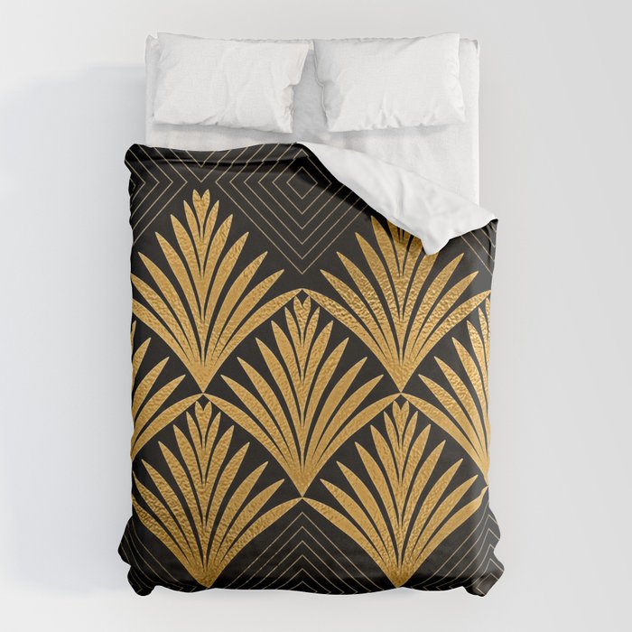 Art Deco Luxurious Gold and Ebony Black Elegant Design Duvet Cover Gallery Image 6