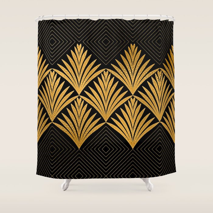 Art Deco Luxurious Gold and Ebony Black Elegant Design Shower Curtain Gallery Image 1