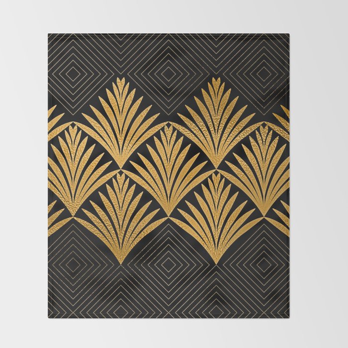 Art Deco Luxurious Gold and Ebony Black Elegant Design Throw Blanket Gallery Image 2