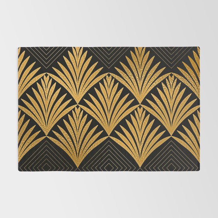 Art Deco Luxurious Gold and Ebony Black Elegant Design Rug Gallery Image 2
