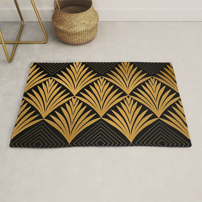 Art Deco Luxurious Gold and Ebony Black Elegant Design Rug Gallery Image 1