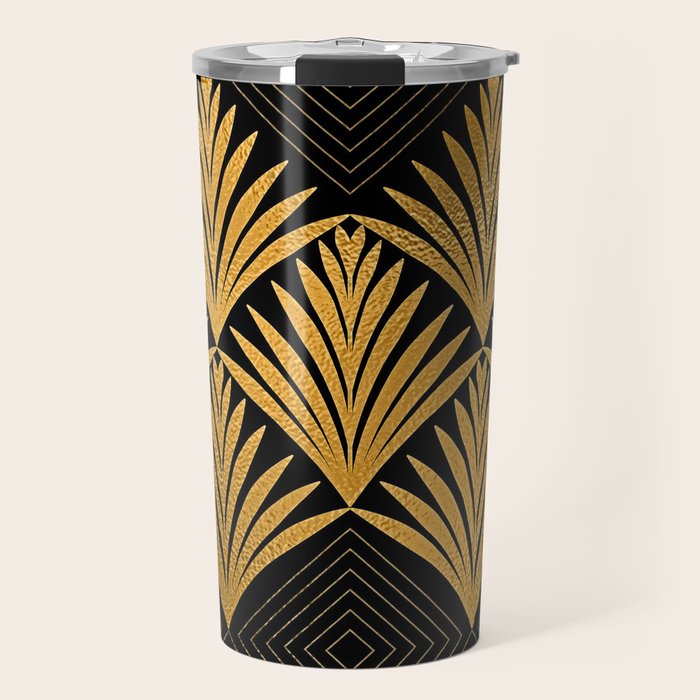 Art Deco Luxurious Gold and Ebony Black Elegant Design Travel Mug Gallery Image 1
