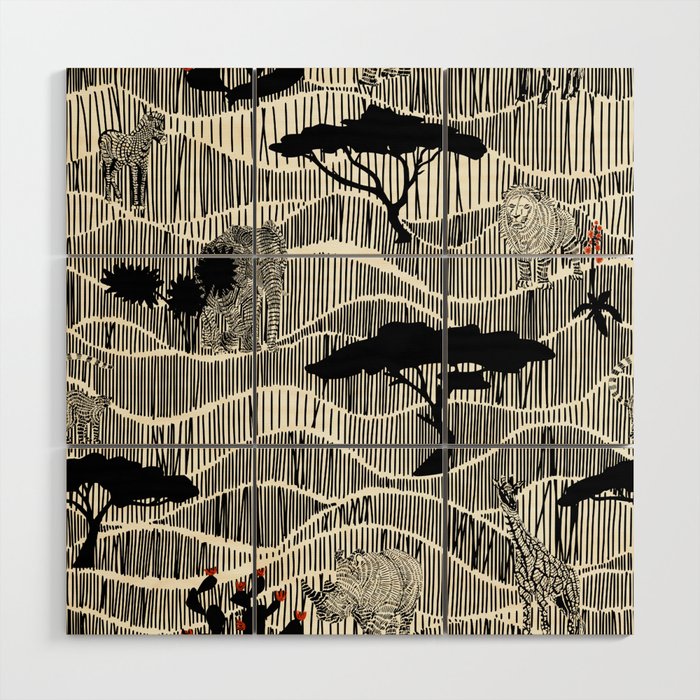 Wildlife Safari Savannah black ´n white Wood Wall Art Gallery Image 1